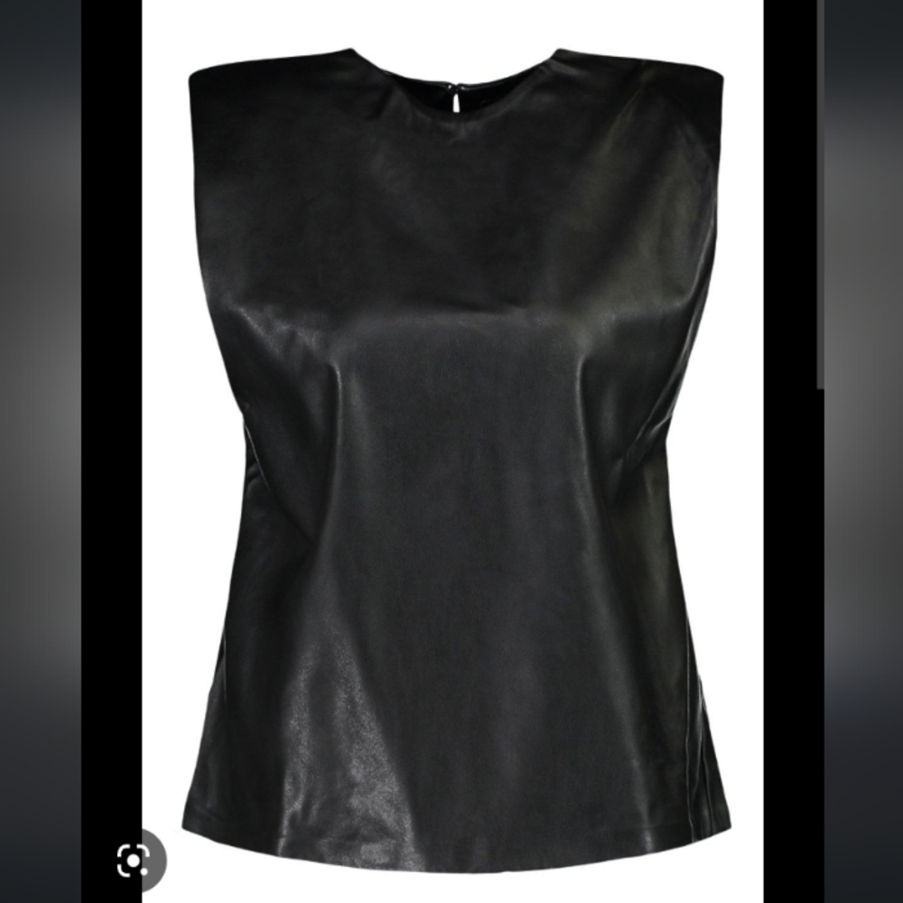 Faux Leather Shoulder Pad T Shirt